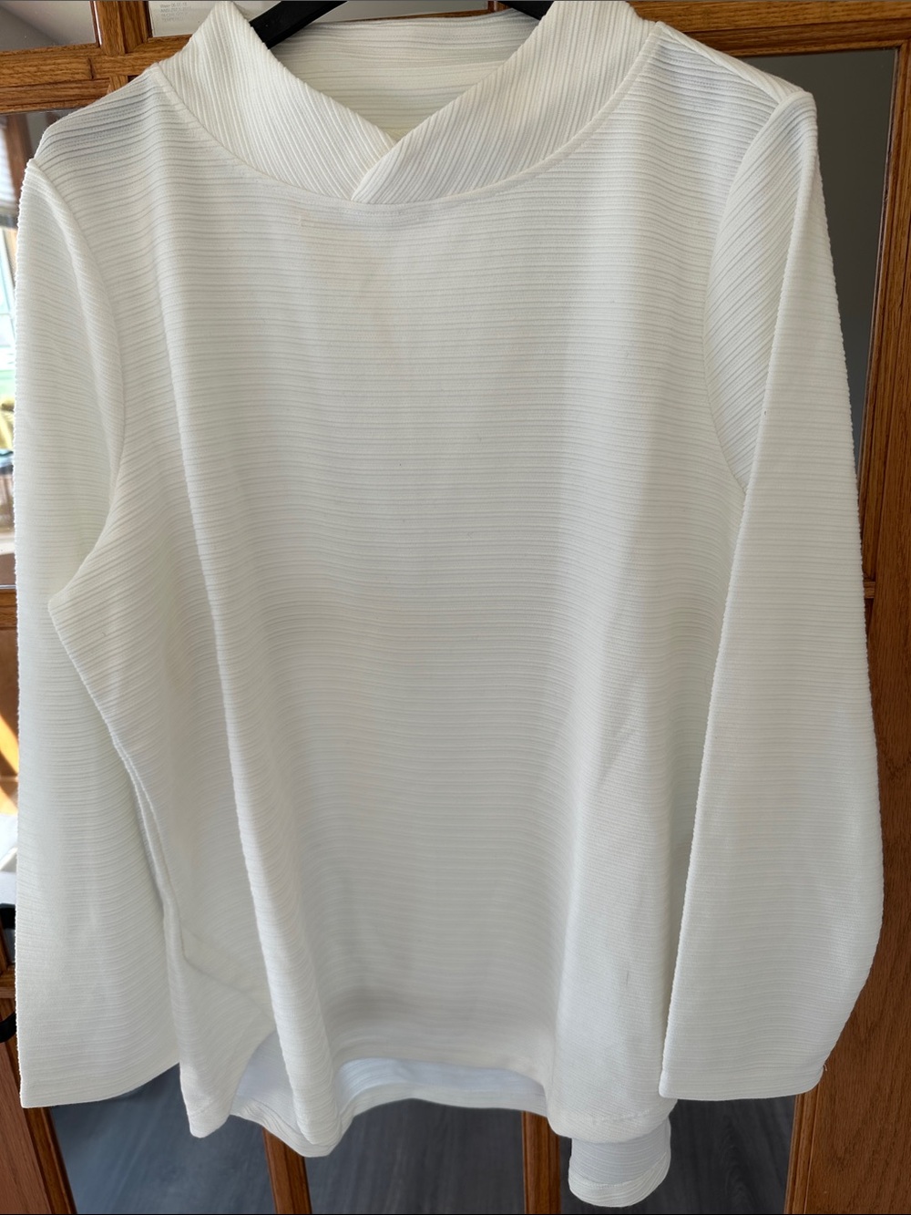 White Long-Sleeve Ribbed Tee with Folded Neckline